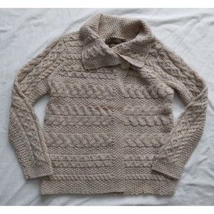 Inis Crafts Merino Wool Irish Fisherman Cable Knit Cardigan Sweater Women Size S